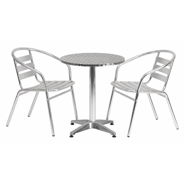 Round Table Set, 23.5 W, 23.5 L, 27.5 H, Aluminum, Plastic, Stainless Steel Top, Grey