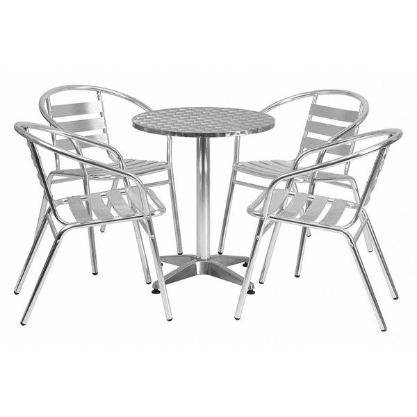 Round Table Set, 23.5 W, 23.5 L, 27.5 H, Aluminum, Plastic, Stainless Steel Top, Grey