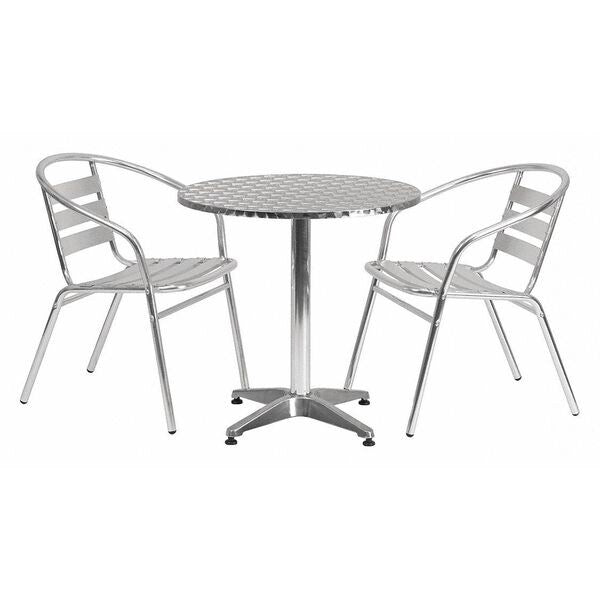 Round Table Set, 27.5 W, 27.5 L, 27.5 H, Aluminum, Plastic, Stainless Steel Top, Grey