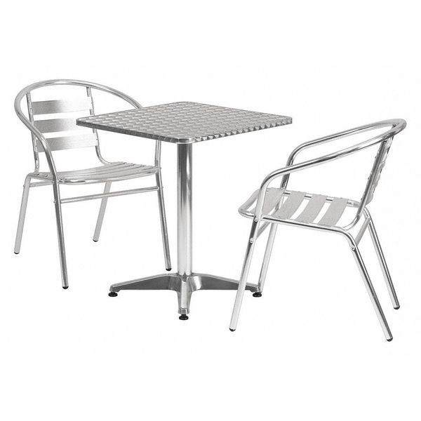 Square Table Set, 23.5 W, 23.5 L, 27.5 H, Aluminum, Plastic, Stainless Steel Top, Grey