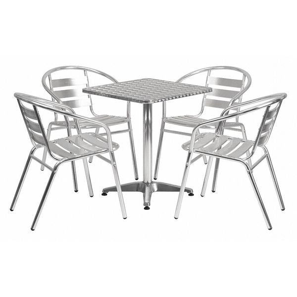 Square Table Set, 23.5 W, 23.5 L, 27.5 H, Aluminum, Plastic, Stainless Steel Top, Grey
