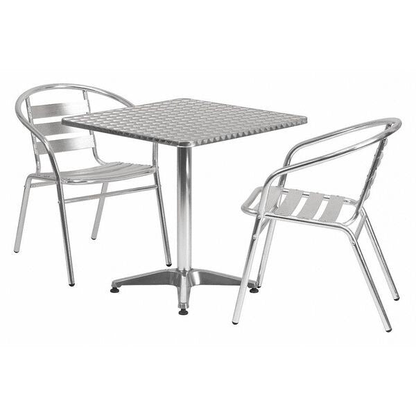 Square Table Set, 27.5 W, 27.5 L, 27.5 H, Aluminum, Plastic, Stainless Steel Top, Grey