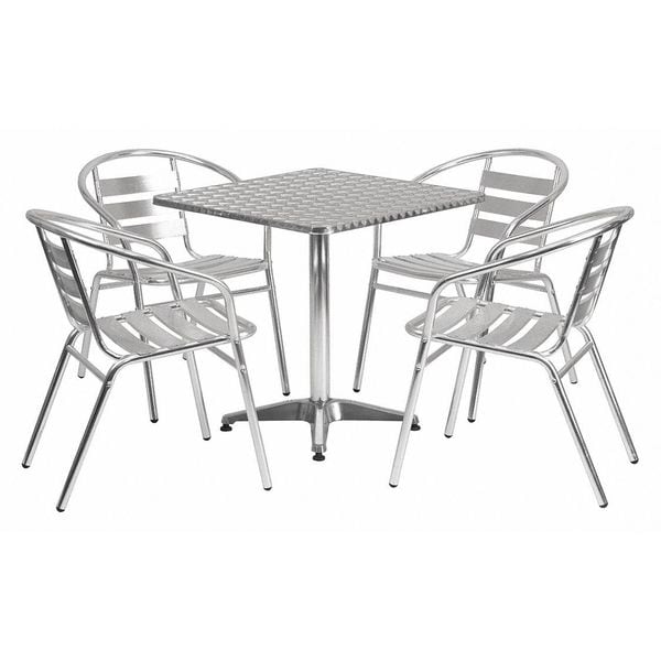Square Table Set, 27.5 W, 27.5 L, 27.5 H, Aluminum, Plastic, Stainless Steel Top, Grey