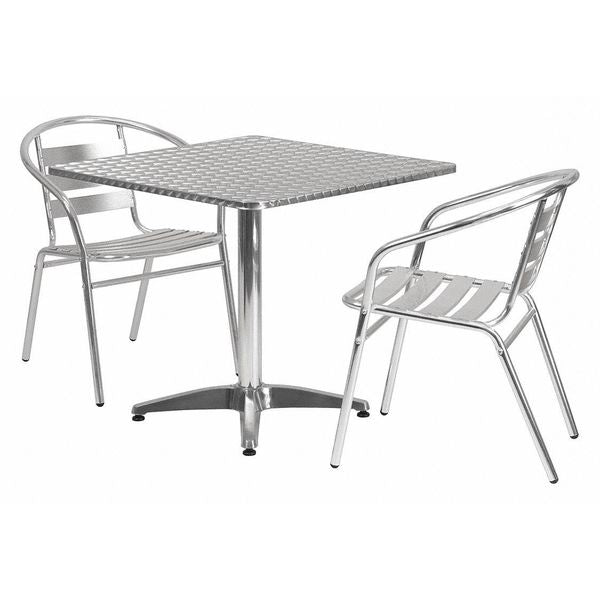 Square Table Set, 31.5 W, 31.5 L, 27.5 H, Aluminum, Plastic, Stainless Steel Top, Grey