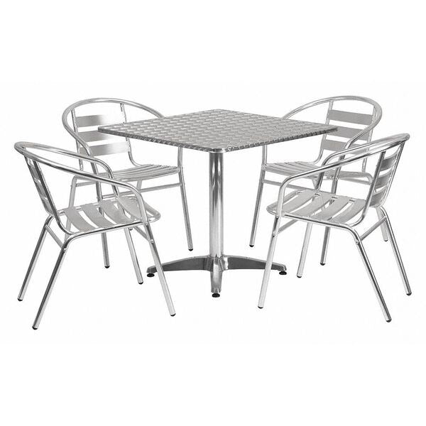 Square Table Set, 31.5 W, 31.5 L, 27.5 H, Aluminum, Plastic, Stainless Steel Top, Grey