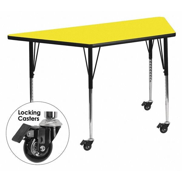 Trapezoid Activity Table, 22.5 X 45 X 30.5, Chrome, Laminate, Particleboard, Steel Top, Yellow