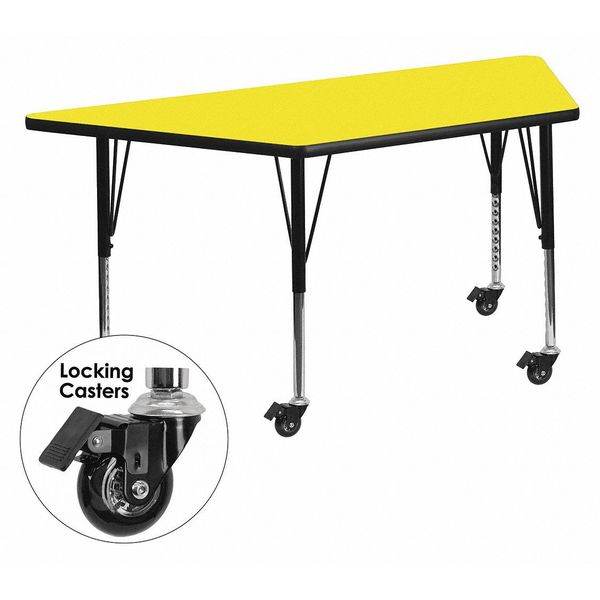 Trapezoid Activity Table, 22.5 X 45 X 25.5, Chrome, Laminate, Particleboard, Steel Top, Yellow