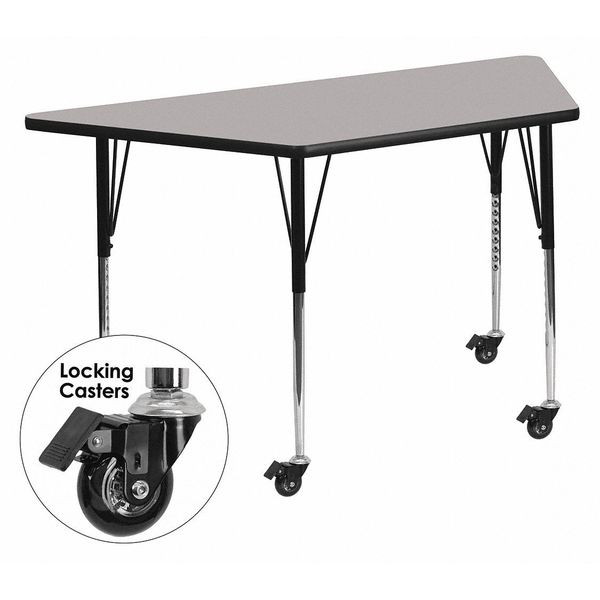 Trapezoid Activity Table, 29 X 57 X 30.37, Chrome, Laminate, Particleboard, Steel Top, Grey