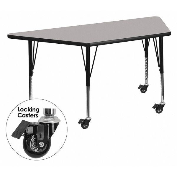 Trapezoid Activity Table, 29 X 57 X 25.37, Chrome, Laminate, Particleboard, Steel Top, Grey