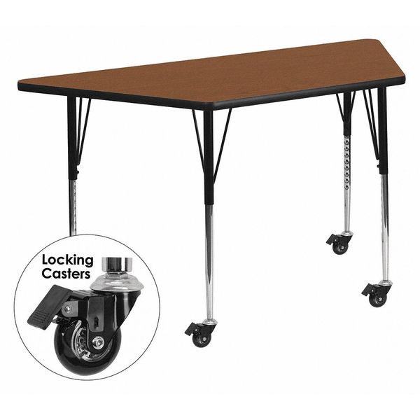 Trapezoid Activity Table, 22.5 X 45 X 30.5, Chrome, Laminate, Particleboard, Steel Top, Wood Grain
