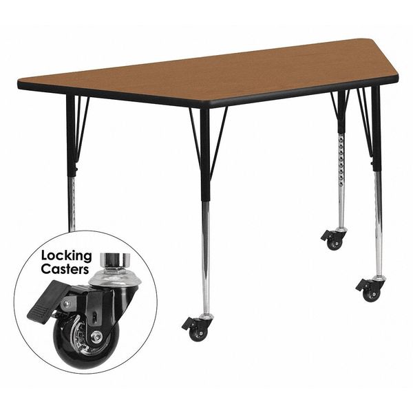 Trapezoid Activity Table, 29 X 57 X 30.37, Chrome, Laminate, Particleboard, Steel Top, Wood Grain