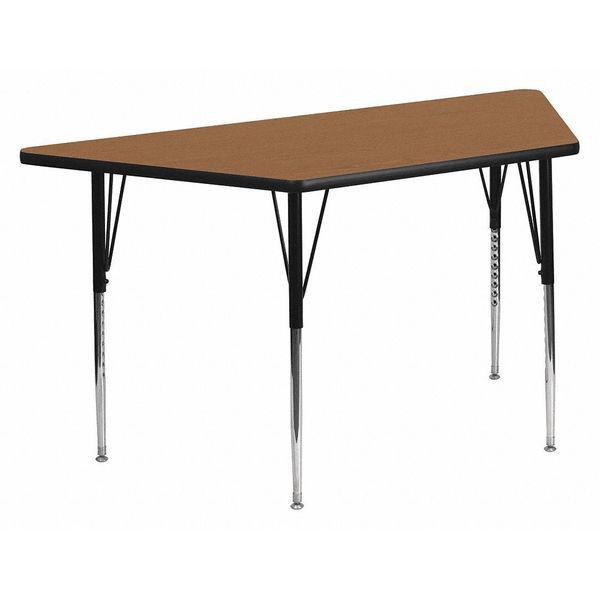 Trapezoid Activity Table, 29 X 57 X 30.125, Chrome, Laminate, Particleboard, Steel Top, Wood Grain
