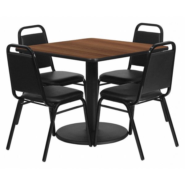 Square Wlnut Table, Bnqut Chair, Sqr, Rnd Base, 36