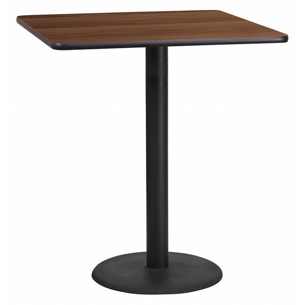 Square Walnut Table Top, Square w/Round Base, 36