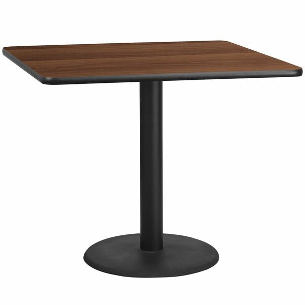 Square Walnut Table Top, Square w/Round Base, 42