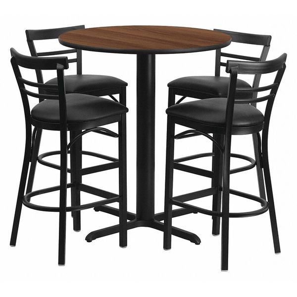 Walnut Bar Table, X-Base w/Blk Seats, 24