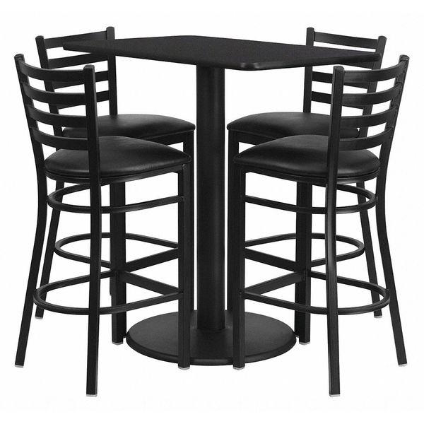 Blk Bar Table, Rctngl w/Rnd Base, Blk Seat, 24