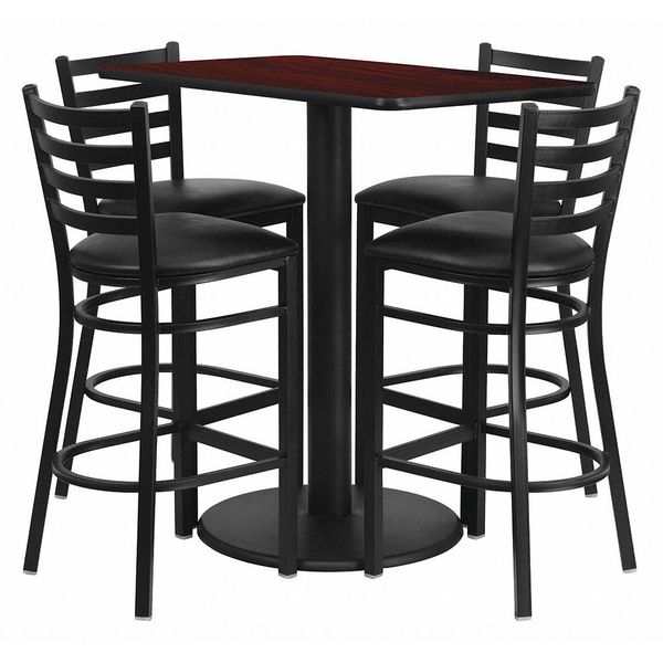 Mah Bar Table, Rctngl w/Rnd Base, Blk Seat, 24