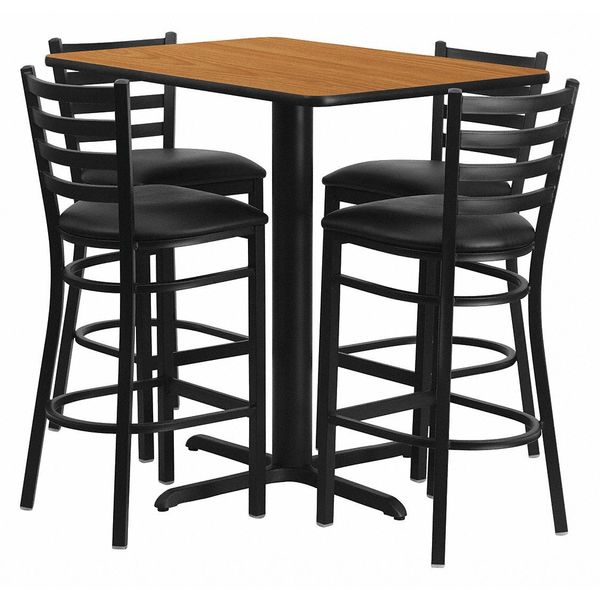 Nat Bar Table, Rectngl w/X-Base, Blk Seats, 24