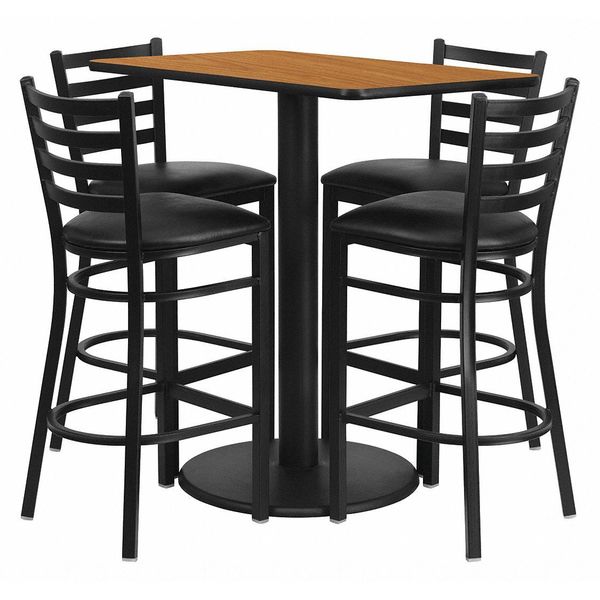 Ntrl Bar Tble, Rctngl w/Rnd Base, Blk Seat, 24