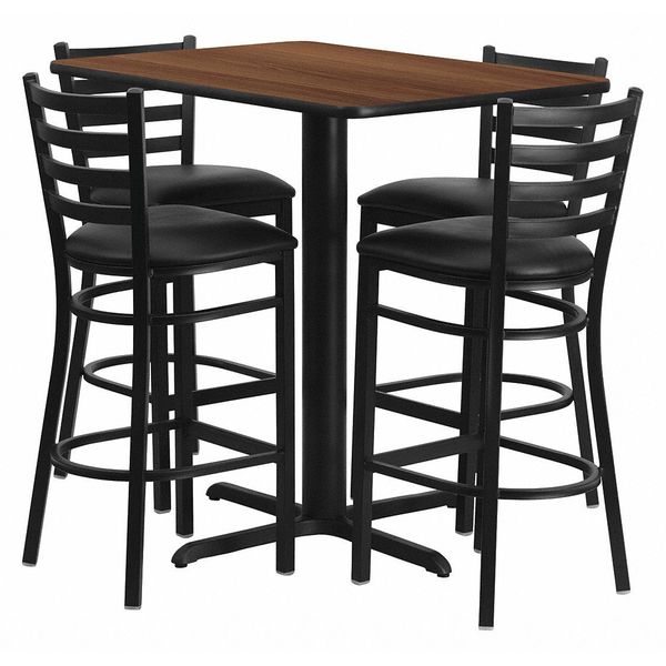 Wal Bar Table, Rectngl w/X-Base, Blk Seats, 24