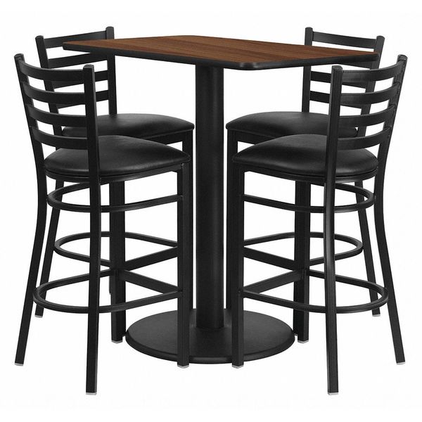 Wal Bar Table, Rctngl w/Rnd Base, Blk Seat, 24