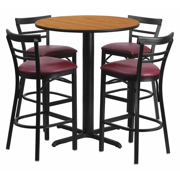 Natural Bar Table, X-Base, Burg Seats, 24