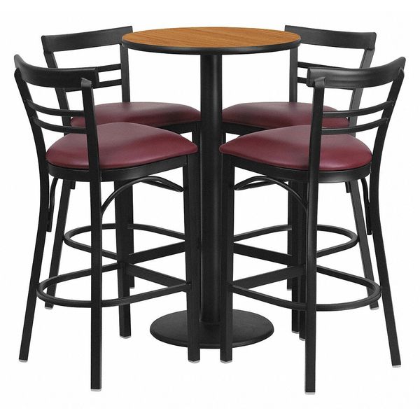 Ntural Bar Table, Rnd Base, Burg Seats, 24