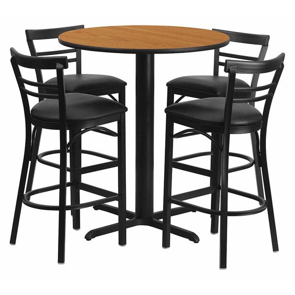 Natural Bar Table, X-Base, Blk Seats, 24
