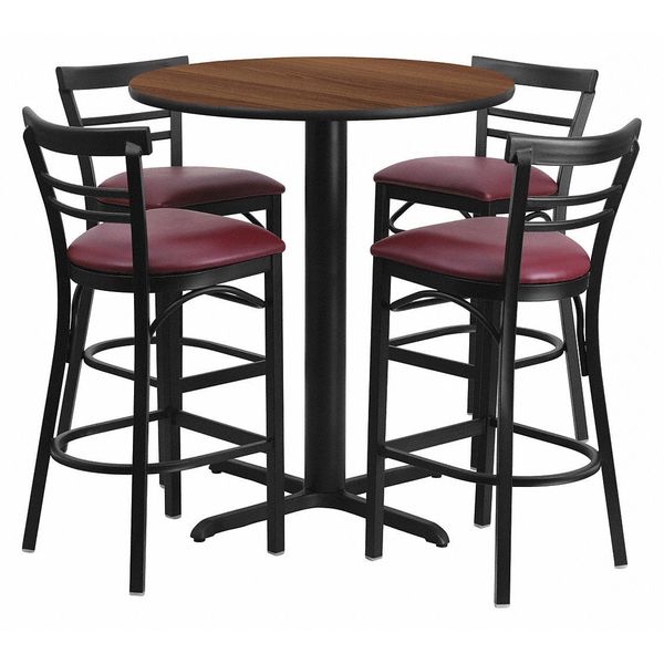 Walnut Bar Table, X-Base w/Burg Seats, 24