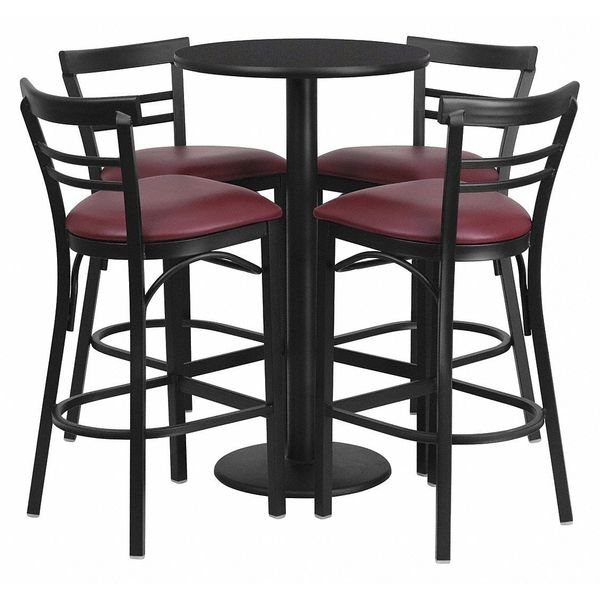 Blk Bar Table, X-Base, Burgundy Seats, 24
