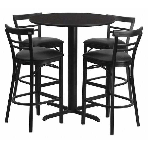 Blk Bar Table, X-Base, Blk Vinyl Seats, 24