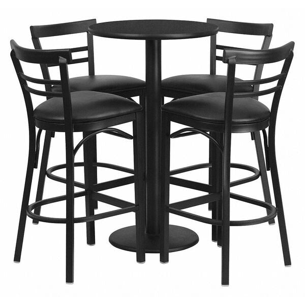 Blk Bar Table, Rnd Base, Blk Vnyl Seat, 24
