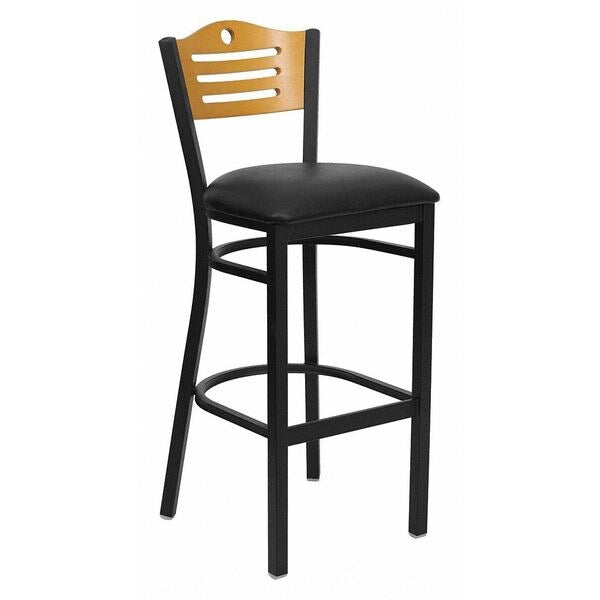 Slat Stool, Blk/Natural, Blk Vinyl Seat