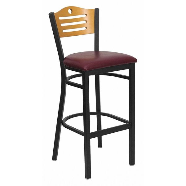 Slat Stool, Blk/Natural, Burg Vinyl Seat