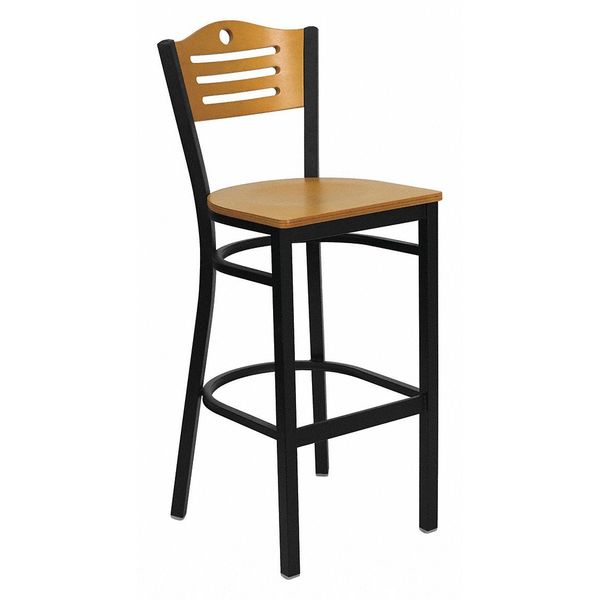 Slat Stool, Blk/Natural, Natural Wood Sea