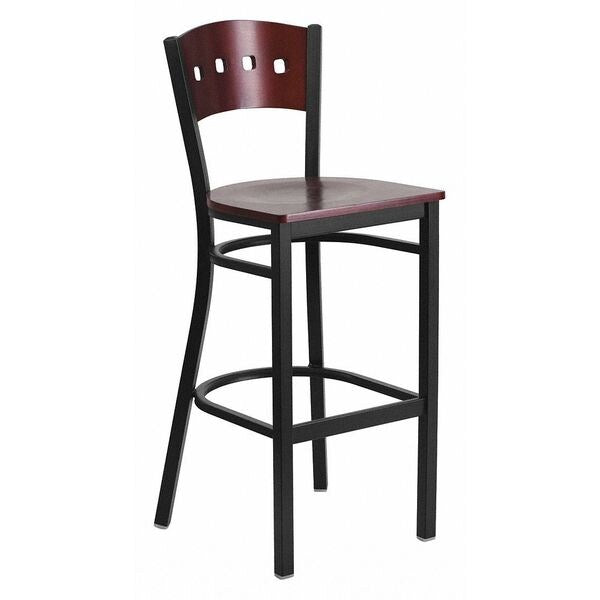 Stool, 4 Sqr Back, Blk/Mahogany, Wood Seat
