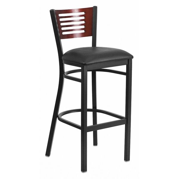 Slat Stool, Blk/Mahogany, Black Vinyl Sea
