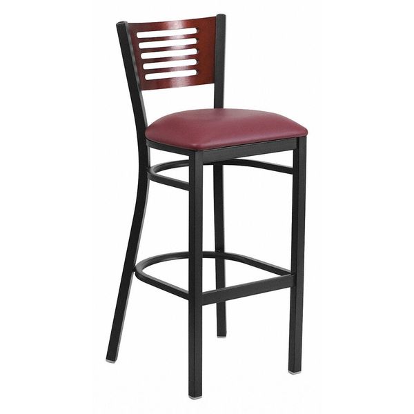 Slat Stool, Blk/Mahogany, Burg Vinyl Seat