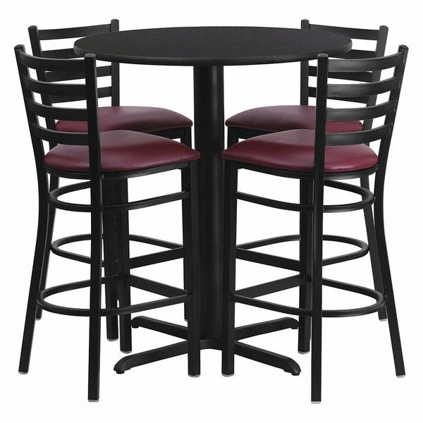 Black Bar Table, X-Base w/Burgundy Seats, 30