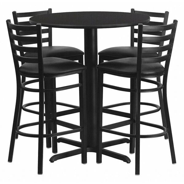 Black Bar Table, X-Base w/Black Seats, 30