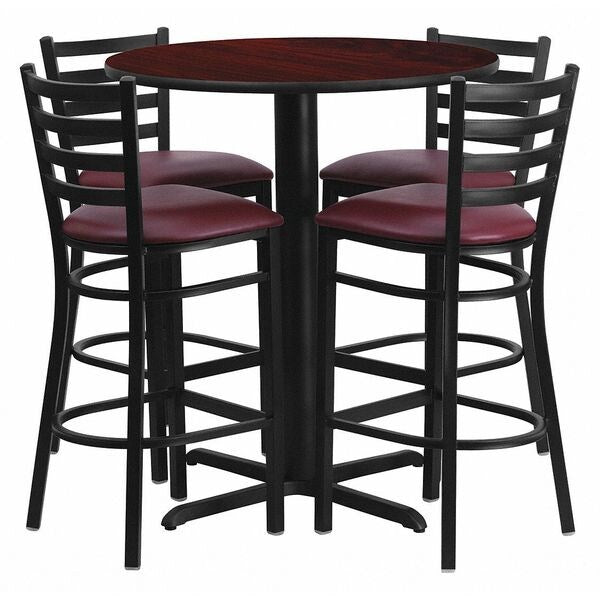 Mahgny Bar Table, X-Base w/Burg Seats, 30