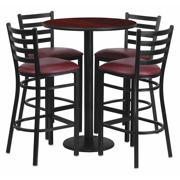 Mahogany Bar Table, X-Base w/Brgndy Seats, 30
