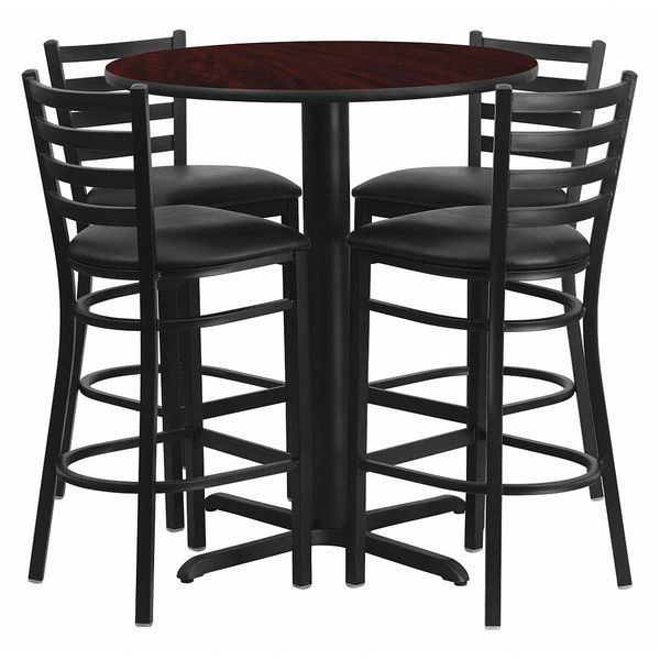 Mahgany Bar Table, X-Base w/Blk Seats, 30