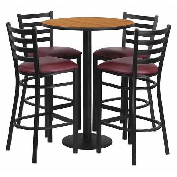 Natrl Bar Tble, Rnd Base w/Burg Seats, 30