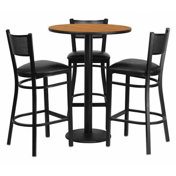 Natural Bar Table, Rnd w/Black Seats, 30