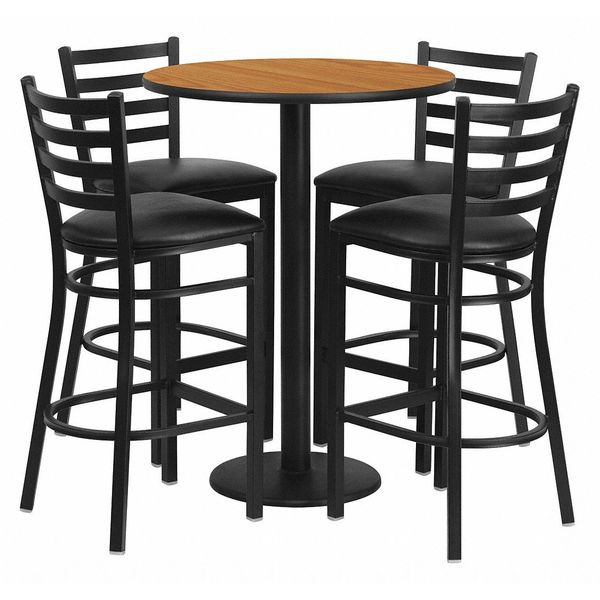 Natural Bar Table, X-Base w/Black Seats, 30