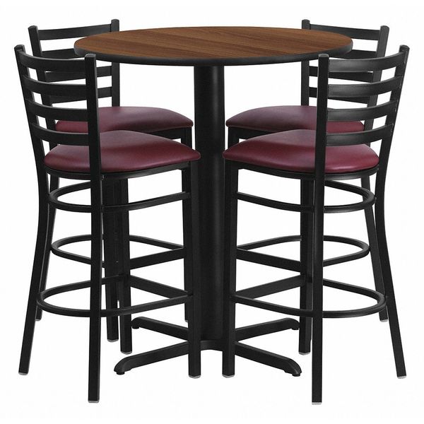 Walnut Bar Table, X-Base w/Burg Seats, 30