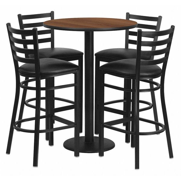 Walnut Bar Table, X-Base w/Black Seats, 30