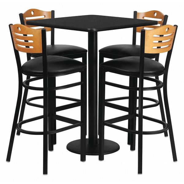 Blk Bar Table, Square w/Black Seats, 30